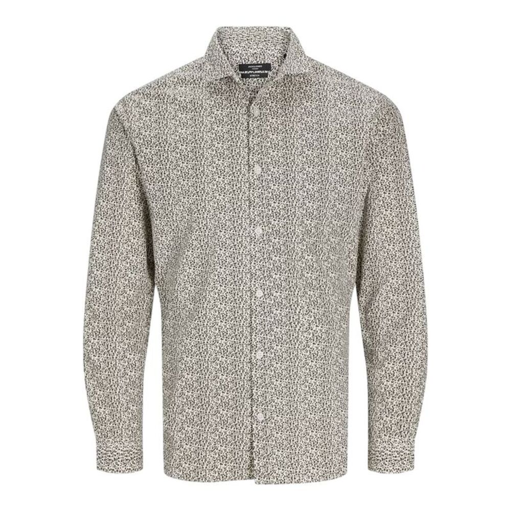 Jack And Jones Mens Leaf Print Slim Long-Sleeved Shirt / Cloud Dancer